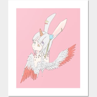 Rabbit unicorn Posters and Art